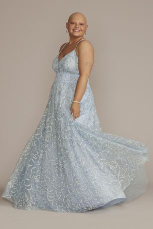 Plus Size Embroidered Mesh Prom Gown ...